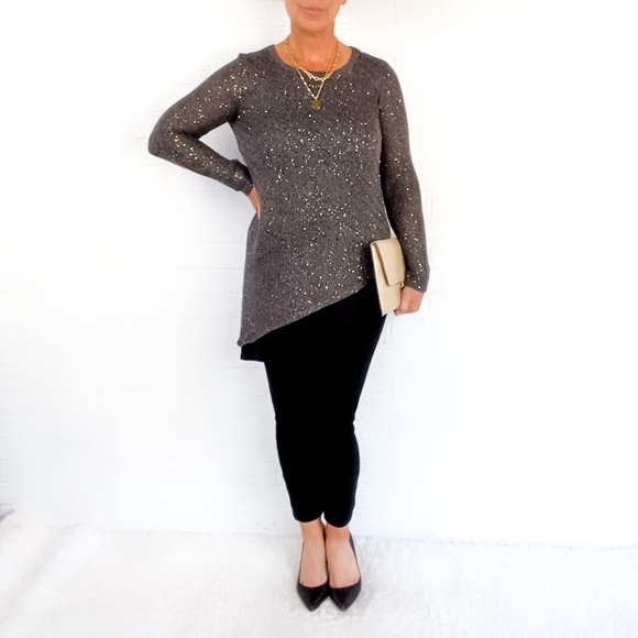 Apt.9 Gray Sequin Asymmetrical Sweater - Small - Picture 2 of 11